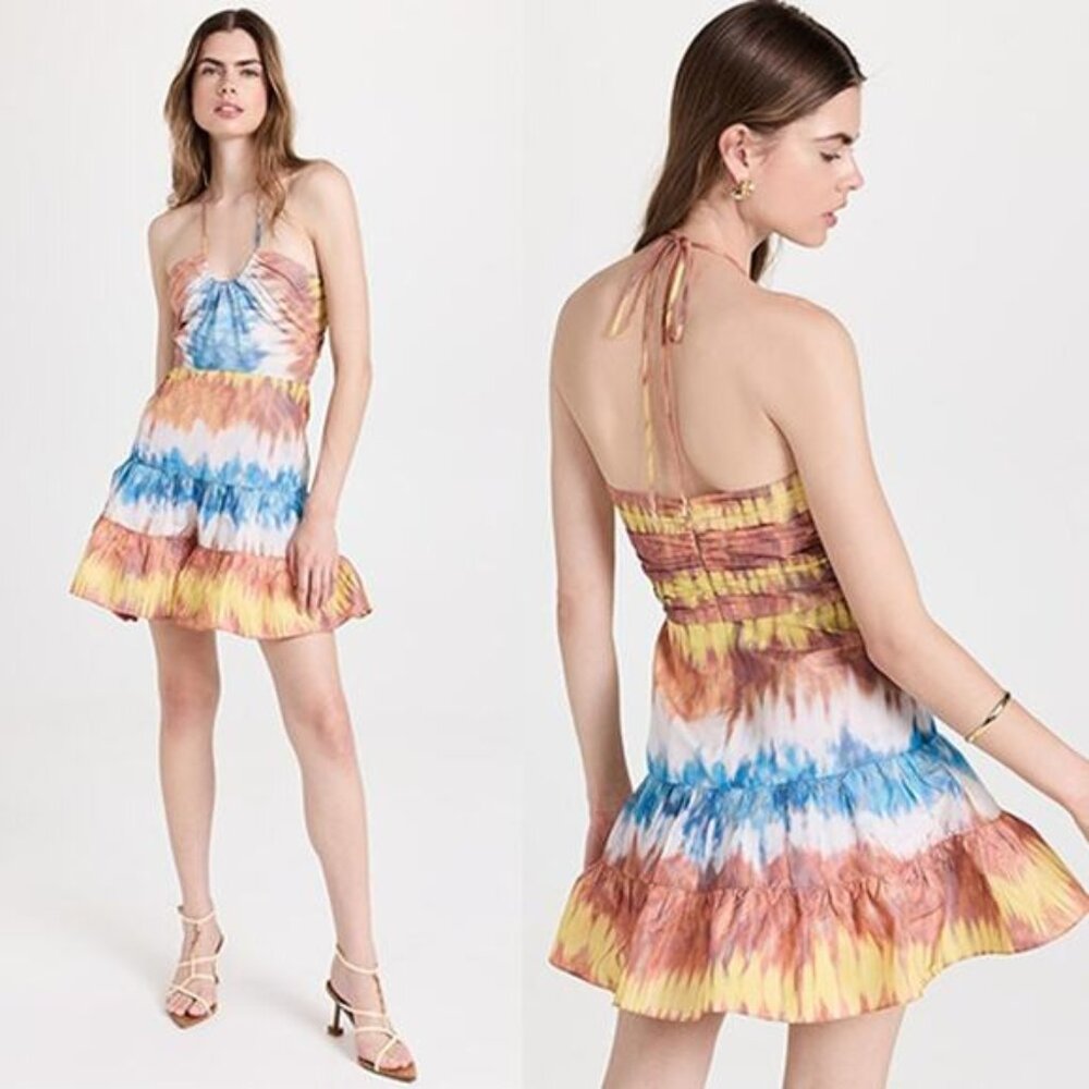 NWT Alexis Naim Dyed Halter-Neckline Open Back Minidress Desert Indigo Size: XS